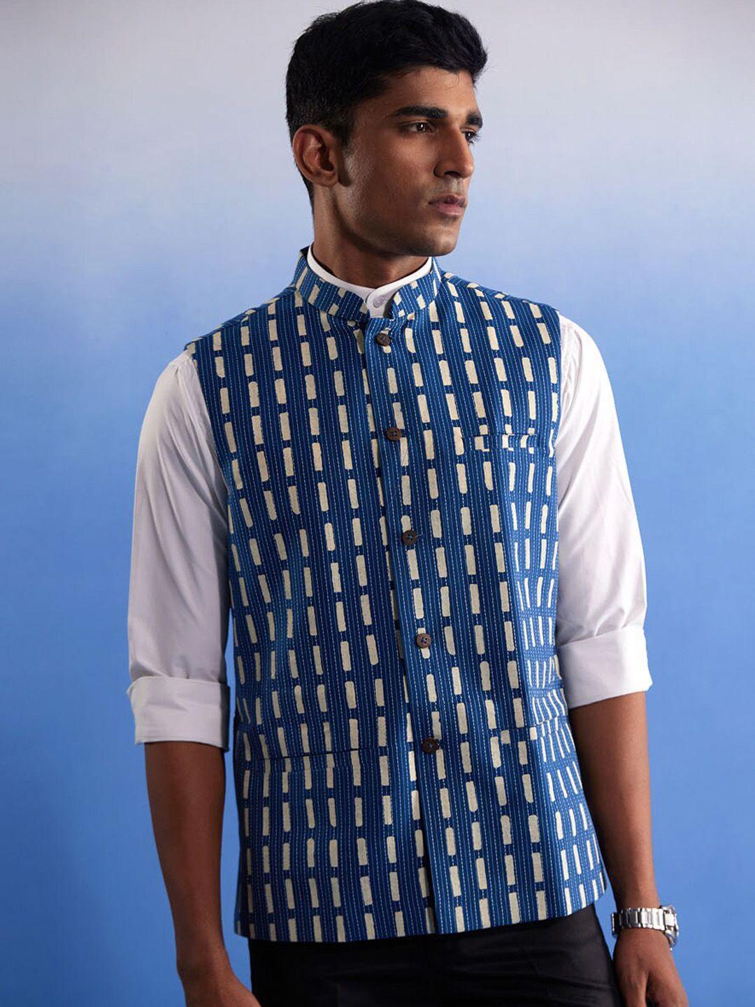 shvaas by vastramay printed cotton nehru jacket