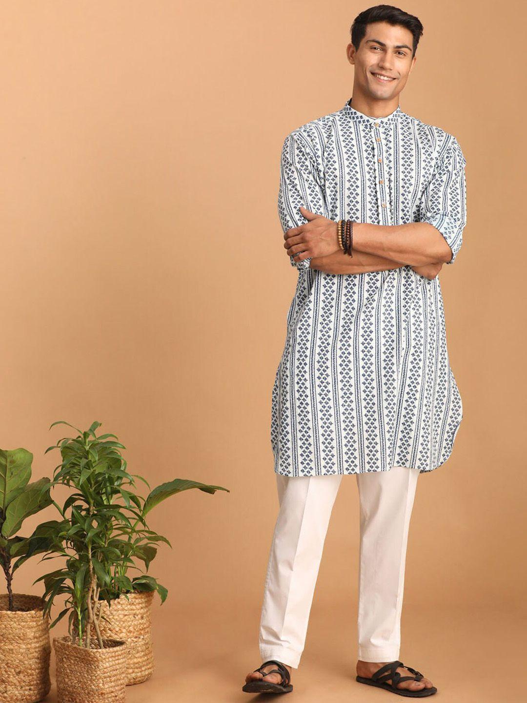 shvaas by vastramay printed mandarin collar pure cotton kurta with pyjamas