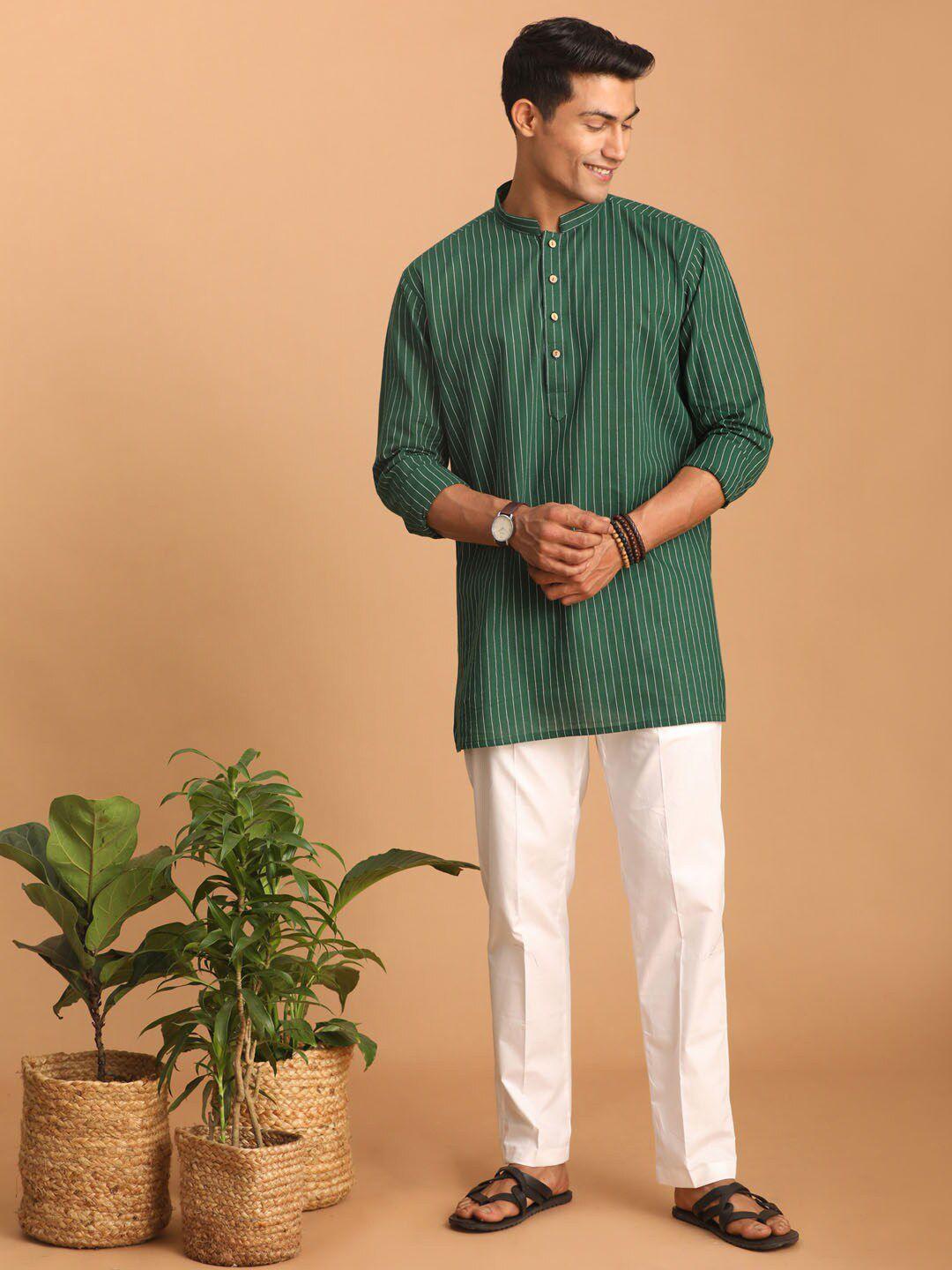 shvaas by vastramay striped mandarin collar pure cotton kurta with pyjamas