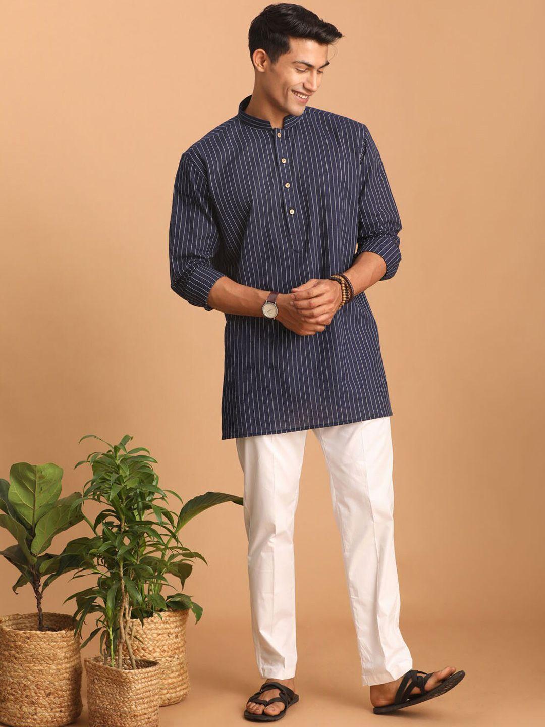 shvaas by vastramay striped mandarin collar pure cotton kurta with trousers