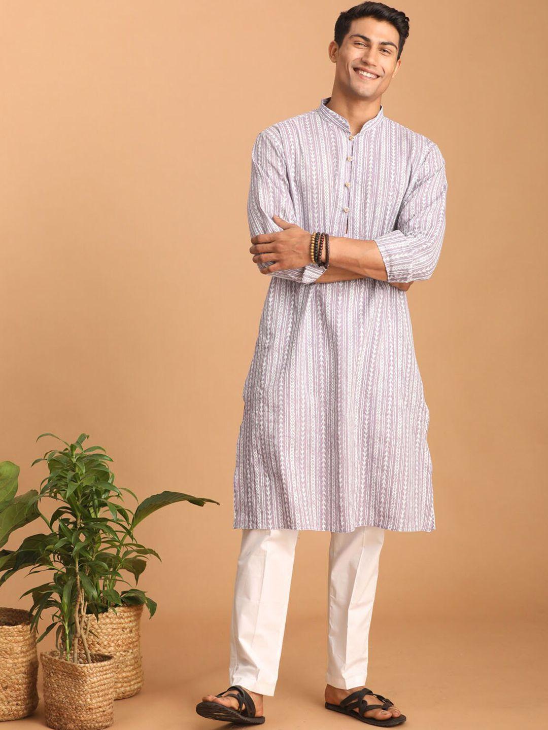 shvaas by vastramay striped printed regular pure cotton kurta with pyjamas