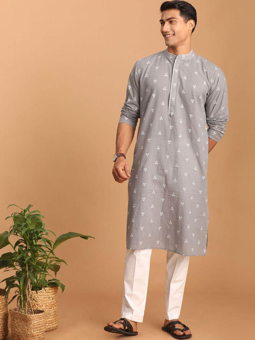 shvaas by vastramay woven design band collar pure cotton kurta with trousers