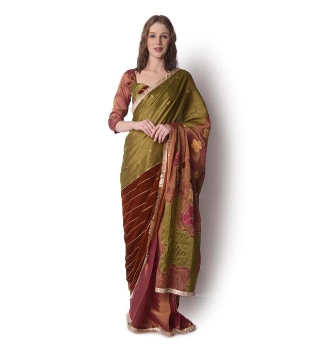 shwetanga multi-colour mataari-ii patchwork tissue saree paired with patchwork blouse