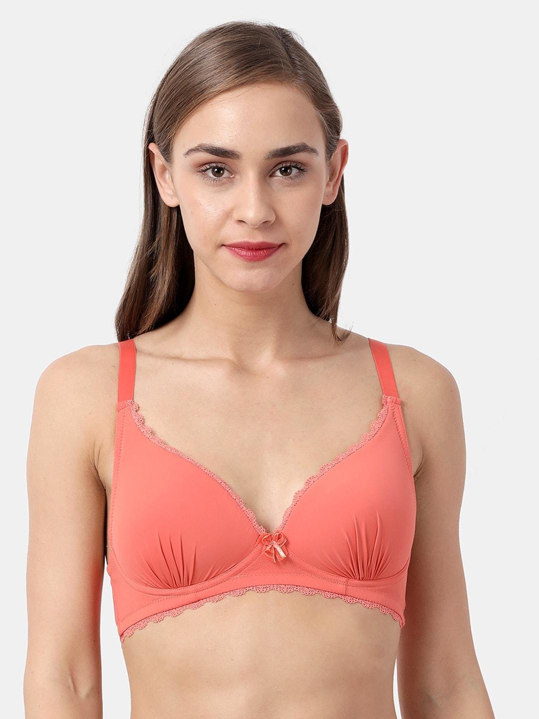 shyaway coral peach solid non-wired lightly padded everyday bra st016-camellia-32b