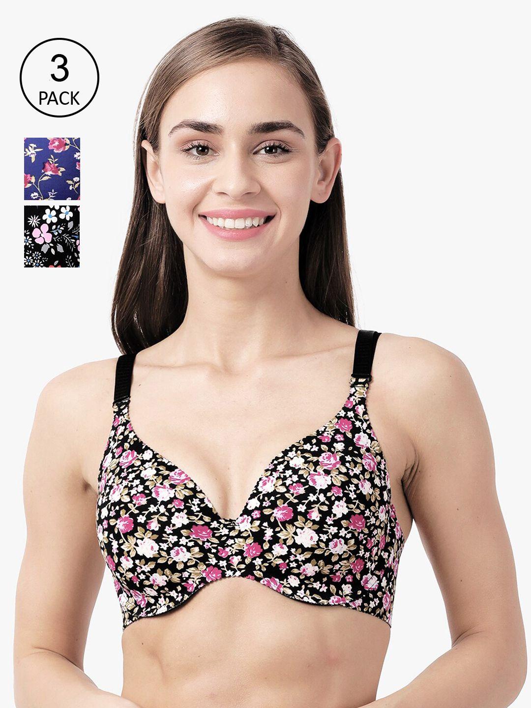 shyaway multicoloured set of 3 printed underwired lightly padded everyday bra shya-com-216