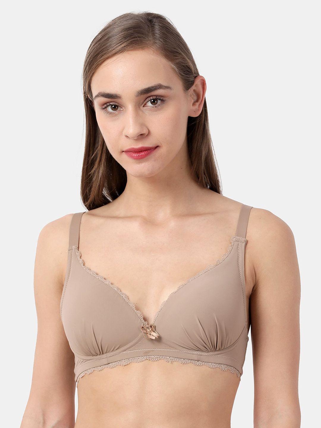 shyaway nude-coloured solid non-wired lightly padded plunge bra