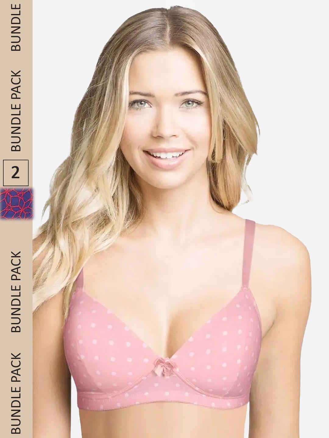 shyaway pack of 2 purple & pink printed t-shirt bras - wireless lightly-padded