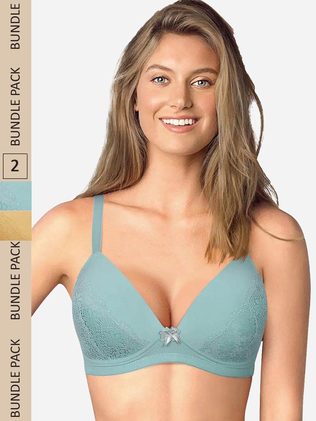 shyaway pack of 2 tan & blue t-shirt bra - lightly padded