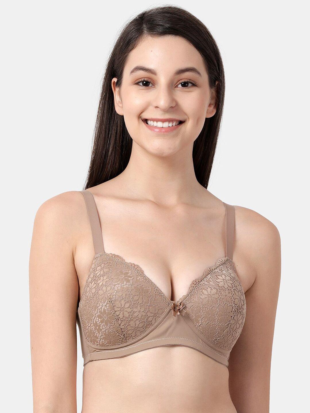 shyaway taupe lace non-wired lightly padded everyday bra st002-almondbuff-32b