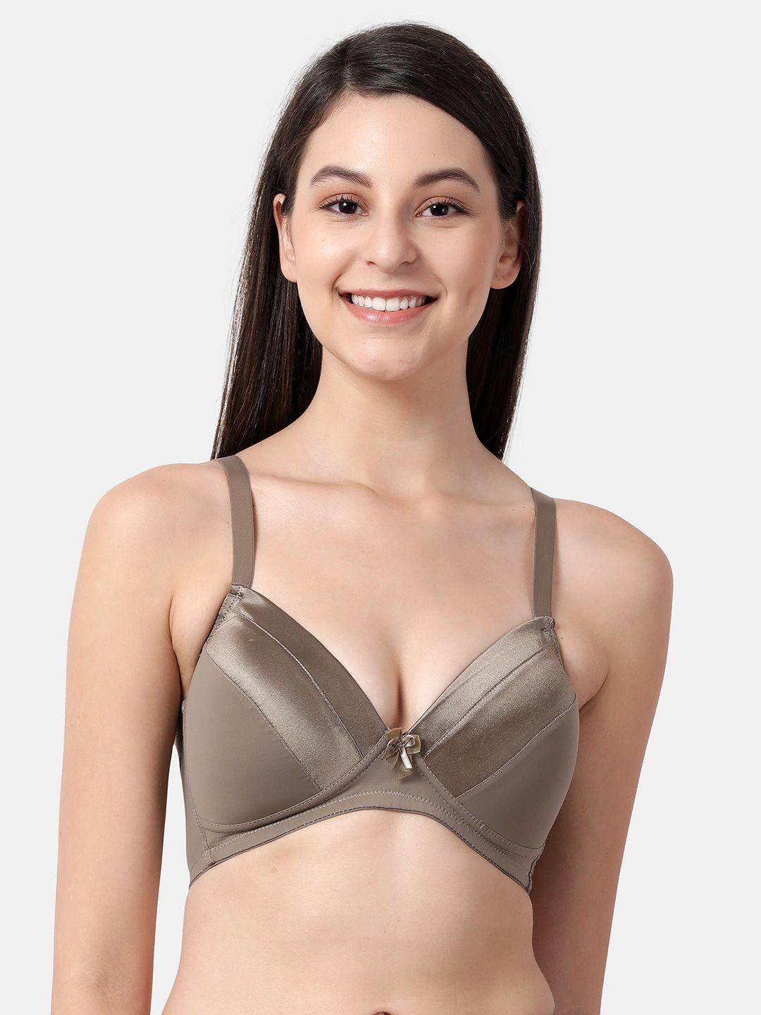 shyaway taupe solid non-wired lightly padded everyday bra st015-taupegrey-32b