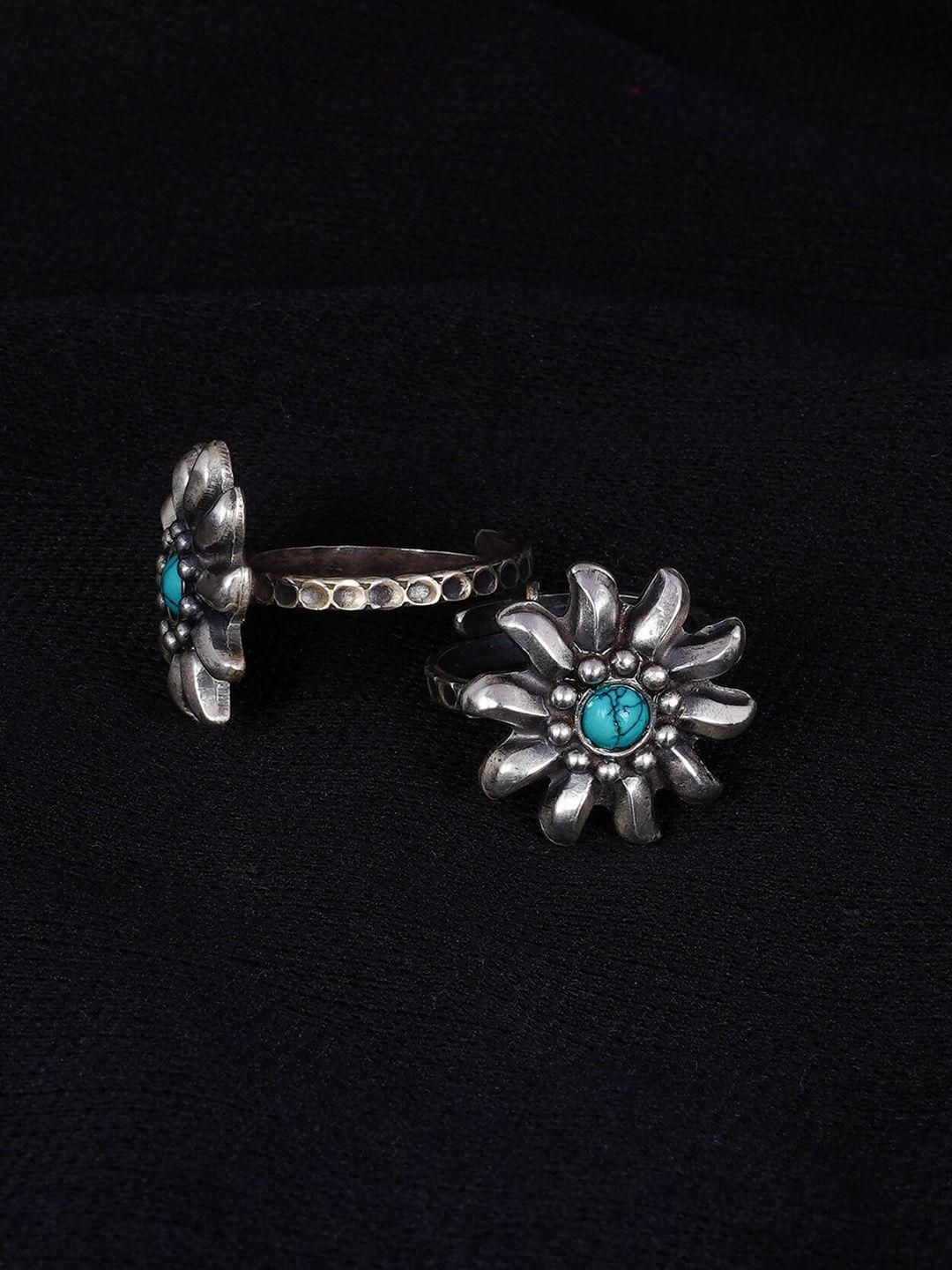 shyle 92.5 sterling silver turquoise flower adjustable toe ring