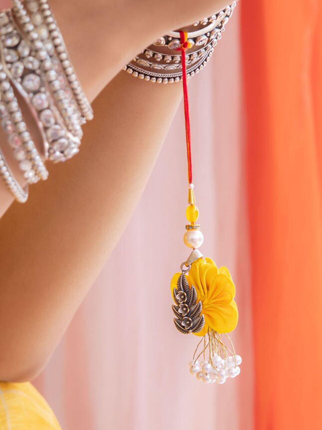 shyle 925 sterling silver intricate leaf pendant blooming lumba charm tie-up rakhi