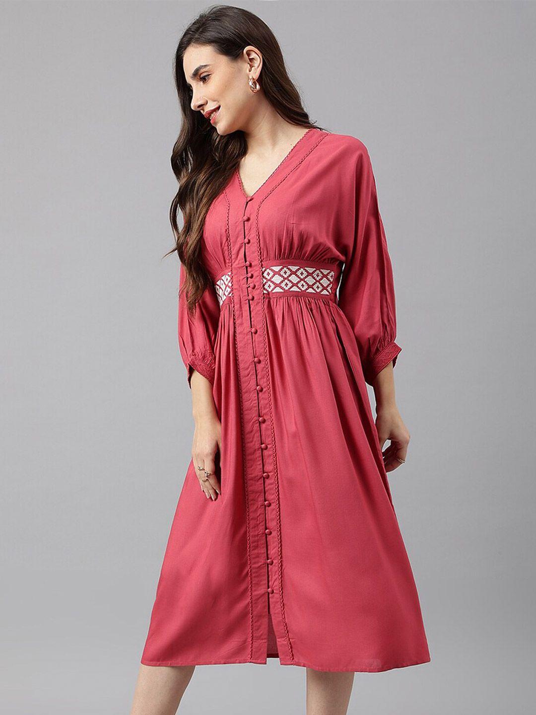 siah pink ethnic a-line midi dress