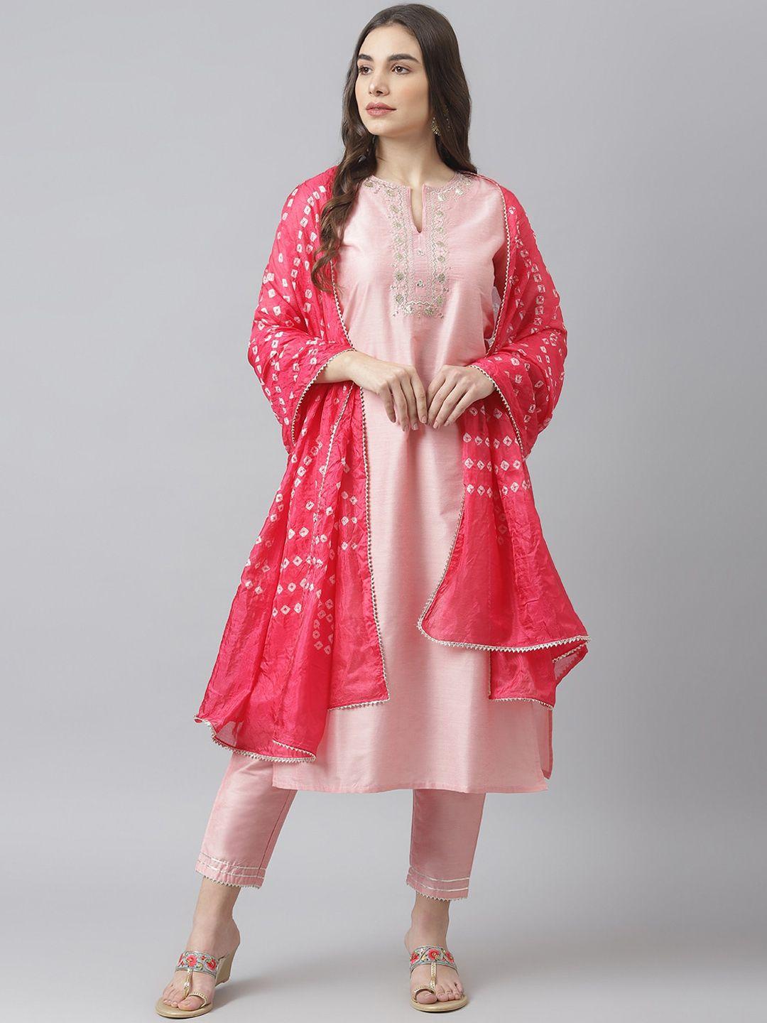siah women pink layered sequinned kurti with trousers & with dupatta
