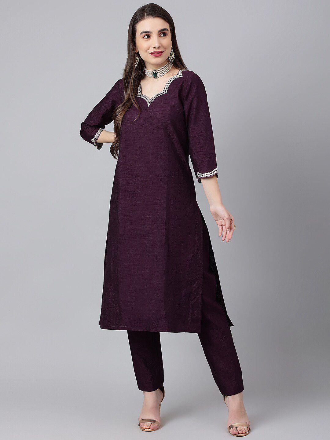 siah women purple mirror work kurta with trousers