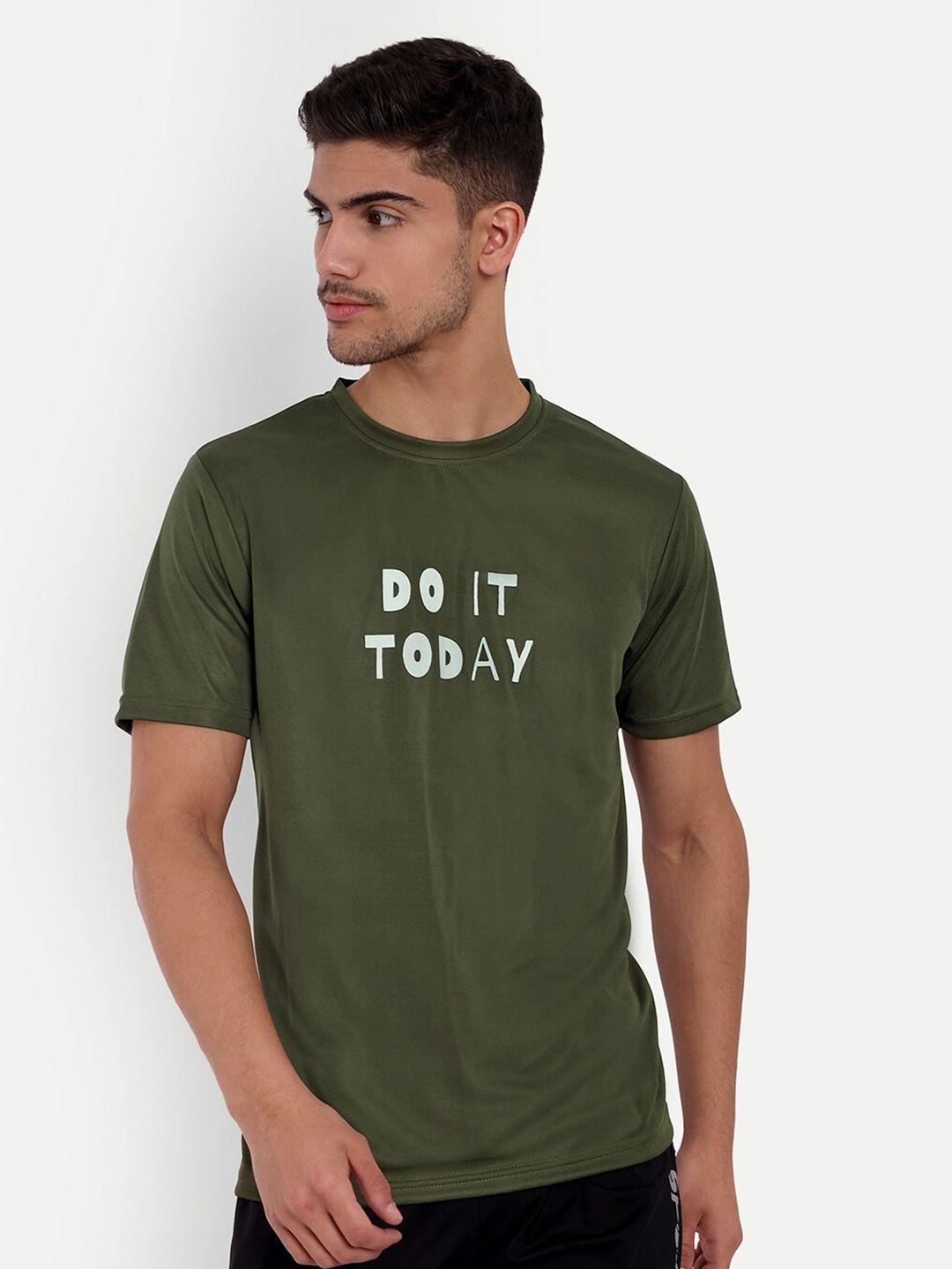 siapa men olive green typography printed antimicrobial applique t-shirt