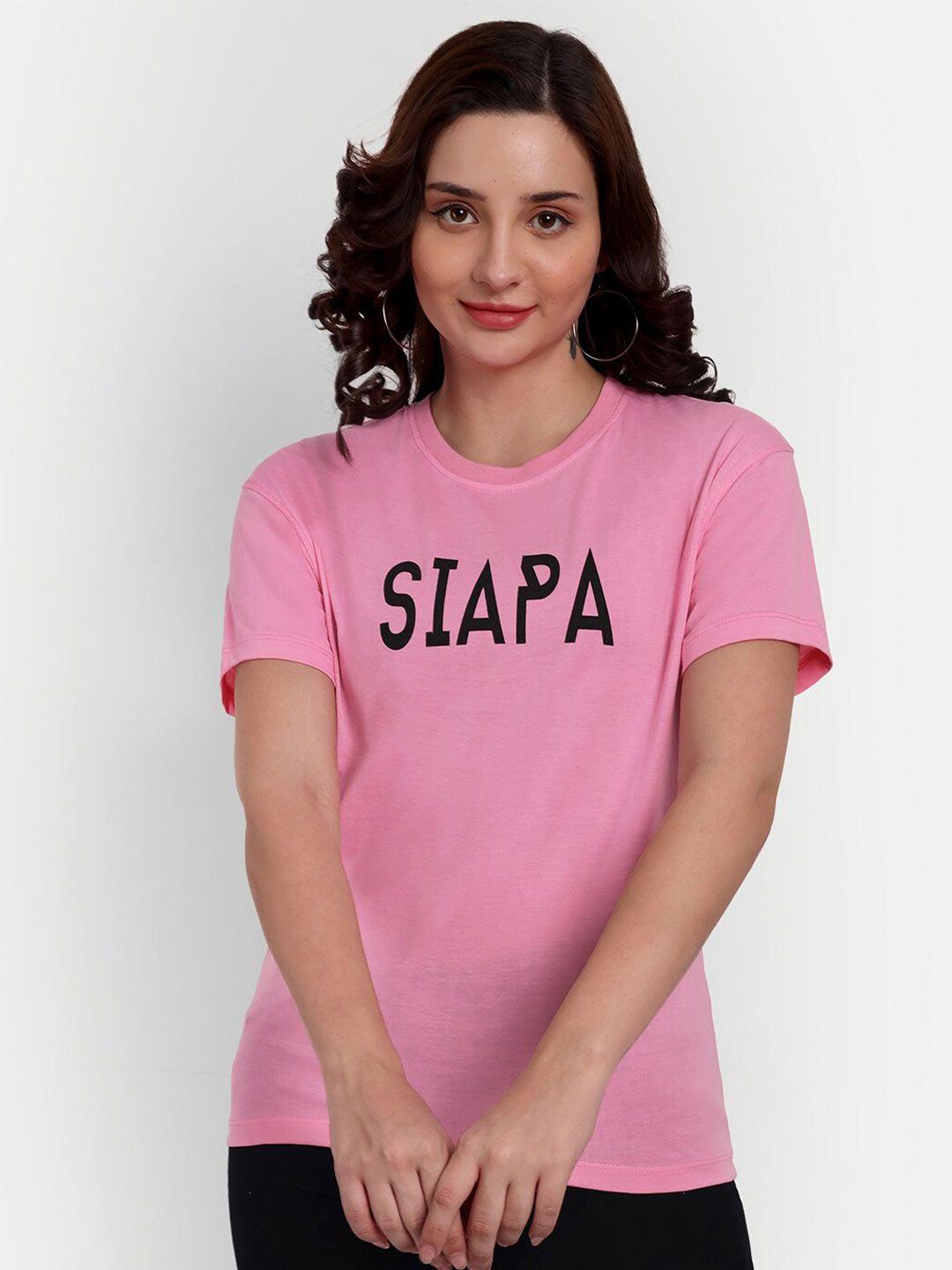 siapa women pink typography printed v-neck bio finish pockets t-shirt