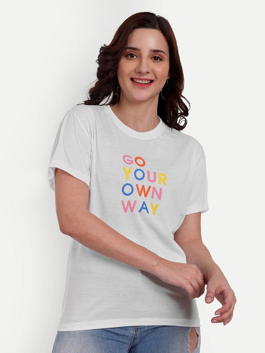 siapa women white typography bio finish applique t-shirt