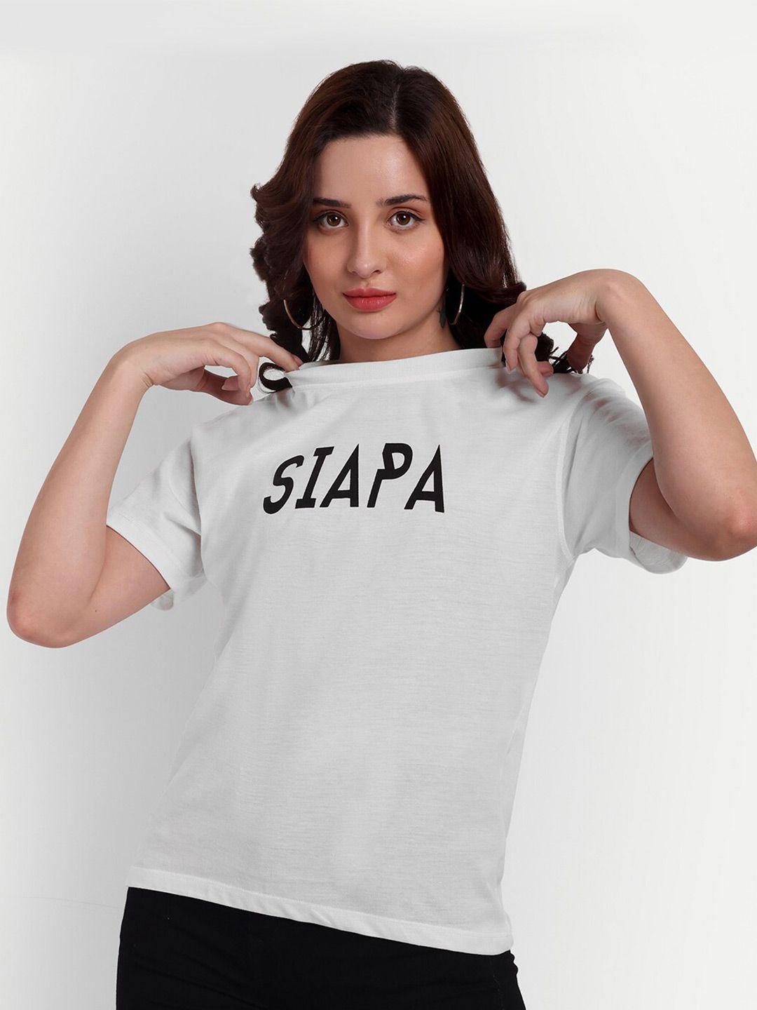 siapa women white typography bio finish pockets t-shirt
