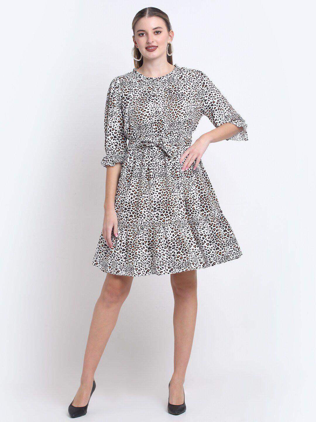 siavira animal printed tie-up detailed flounce fit & flare dress