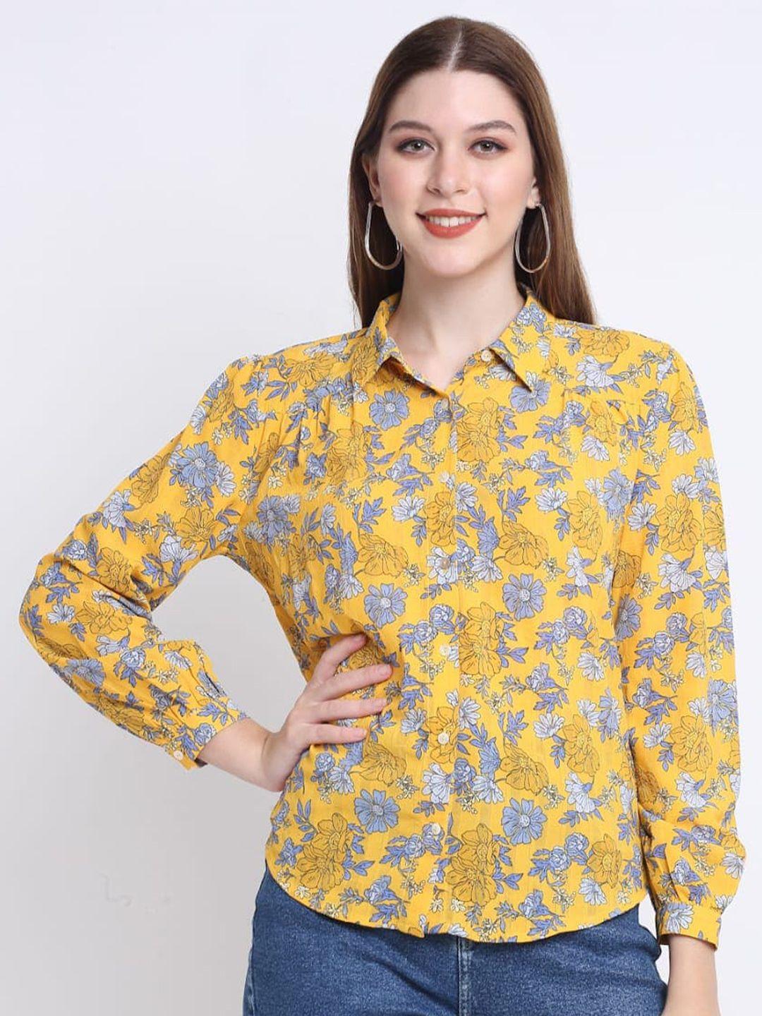 siavira women yellow floral printed casual shirt