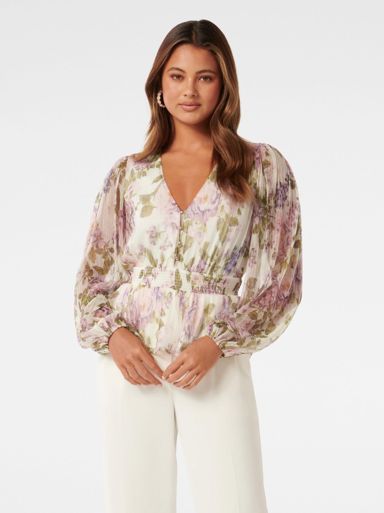 sibel v-neck plisse long sleeve blouse