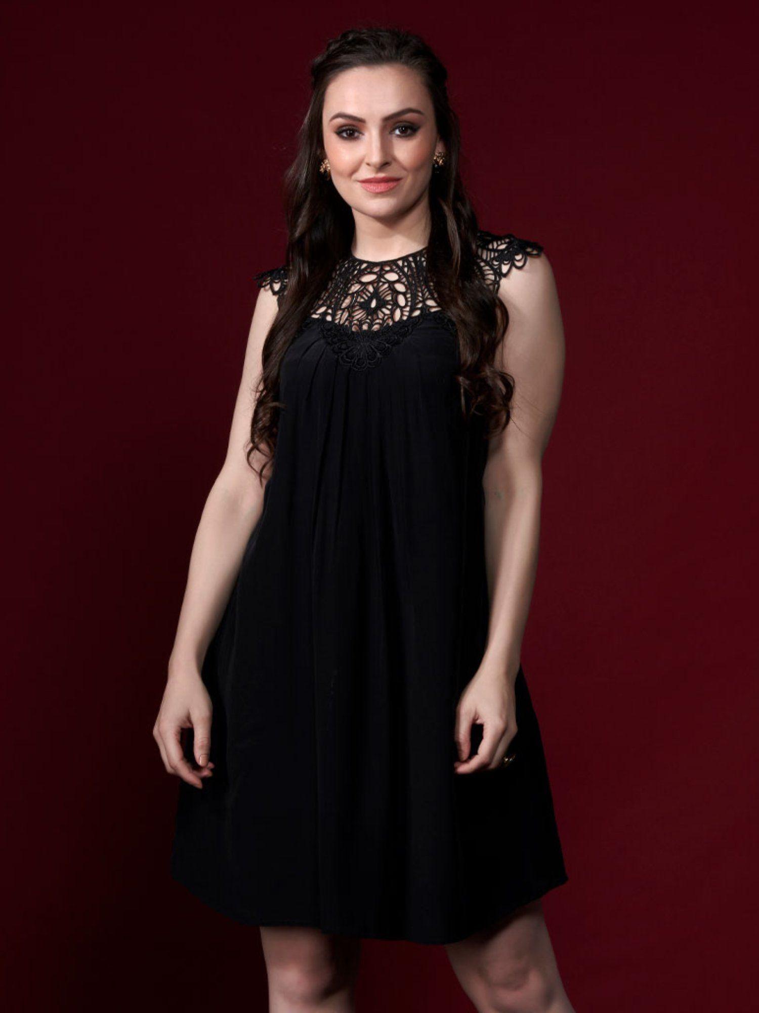 sibp15 black crochet dress for women