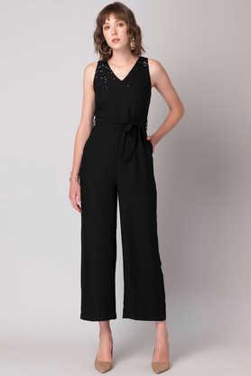 siddarth tytler x embellished sleeveless crepe women's regular length jumpsuit - black
