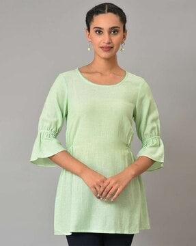 side gathered round-neck tunic