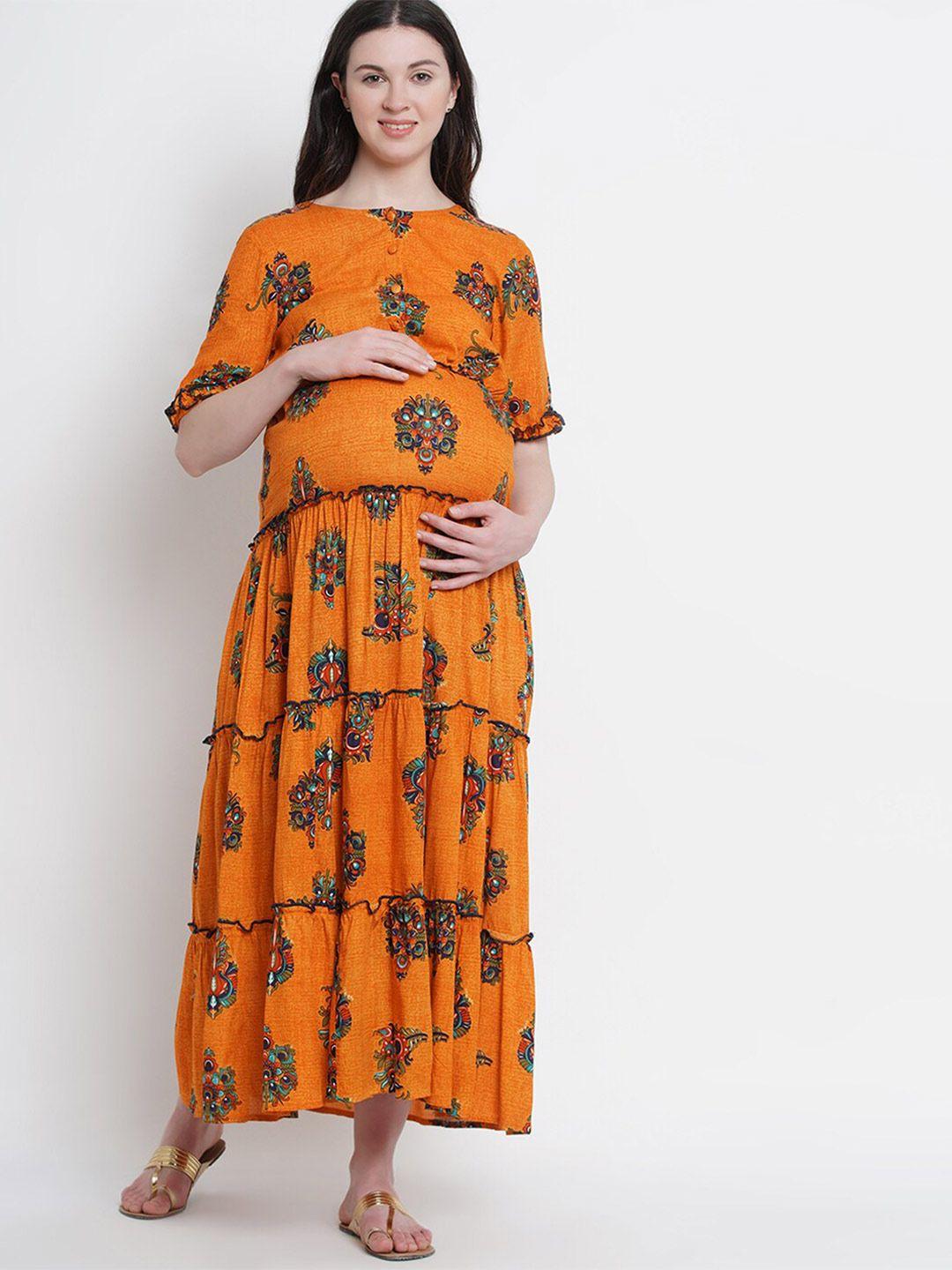 side knot ethnic motifs printed maternity maxi dress