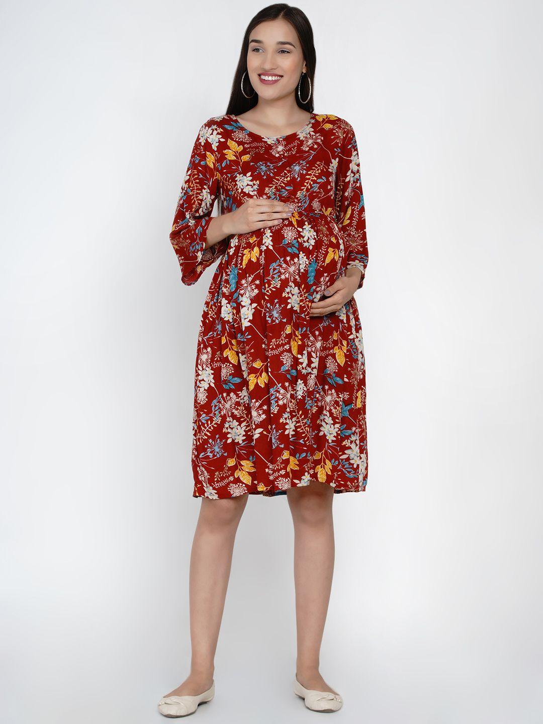 side knot floral print fit & flare maternity dress