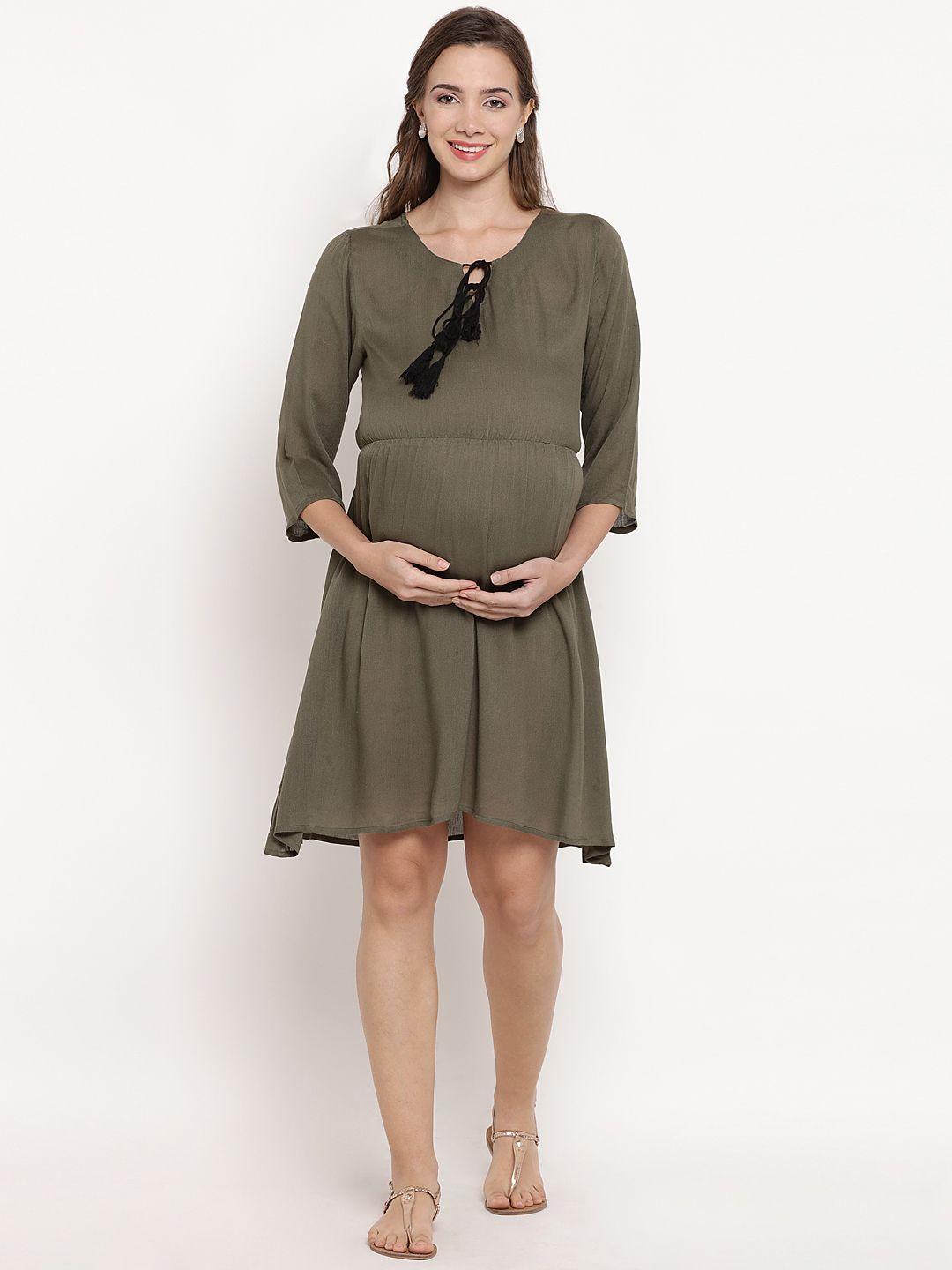 side knot tie-up neck fit & flare maternity dress