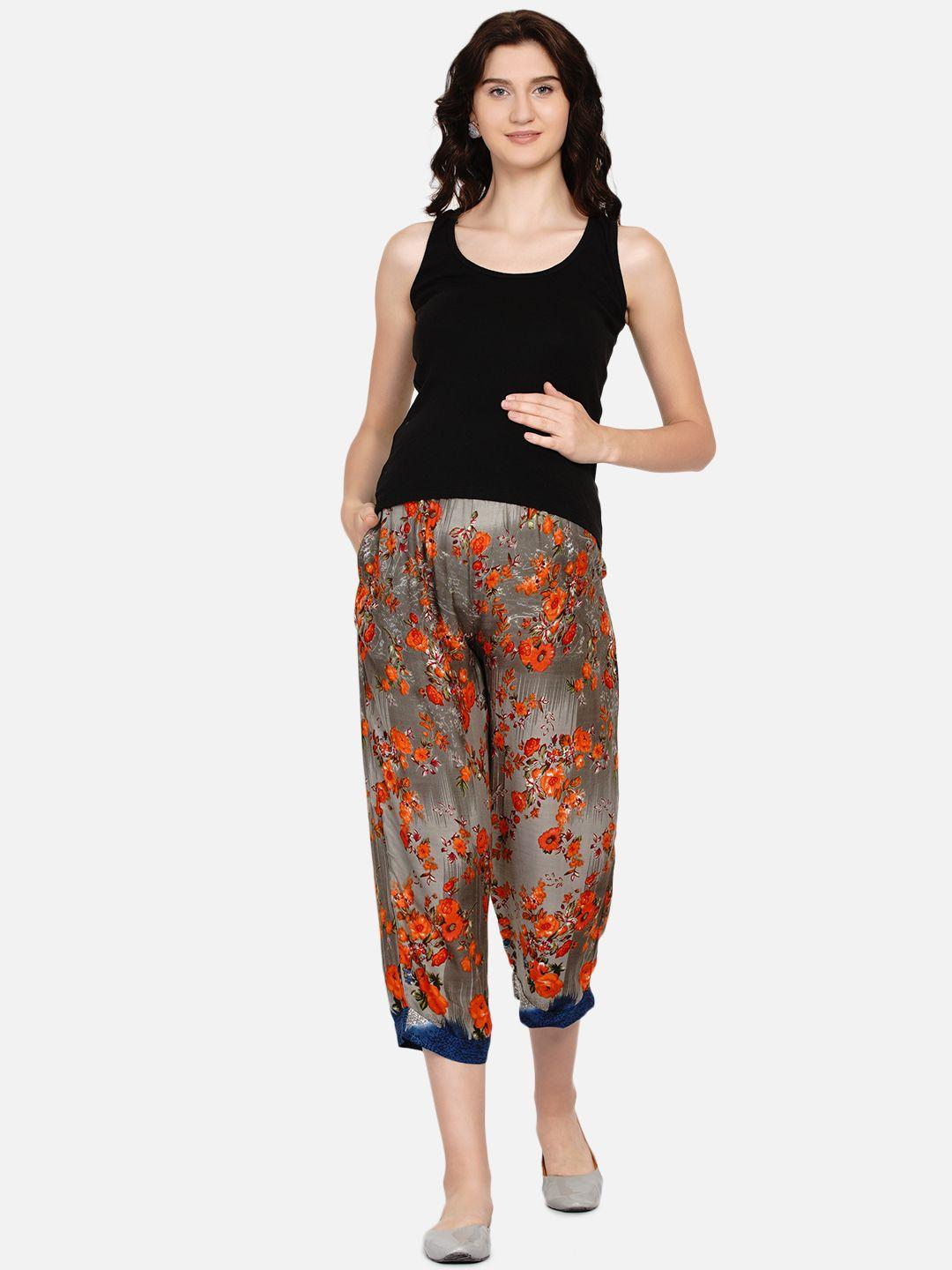 side knot women floral printed straight fit easy wash maternity trousers