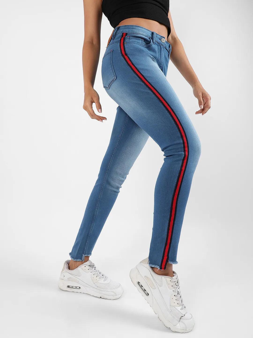 side-striped denim jeans