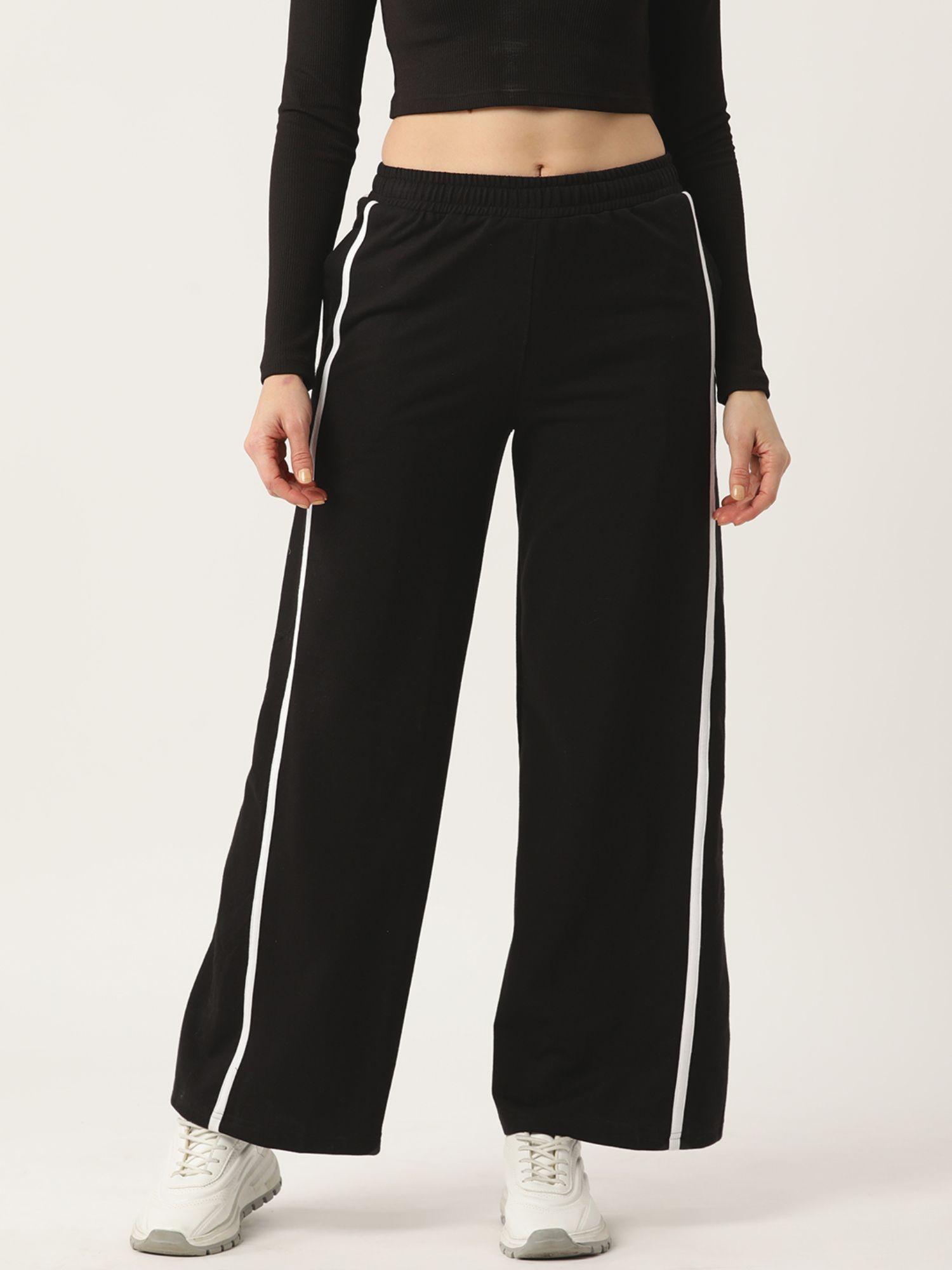 side striped flared black sweatpant