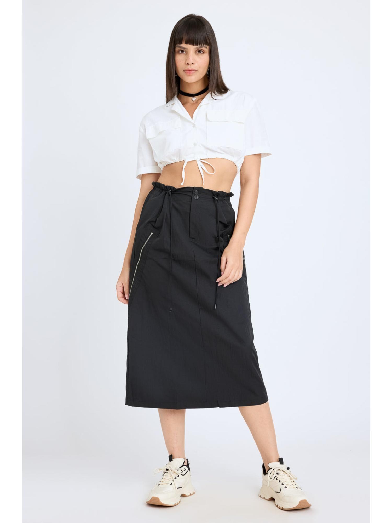 side-zipped black skirt