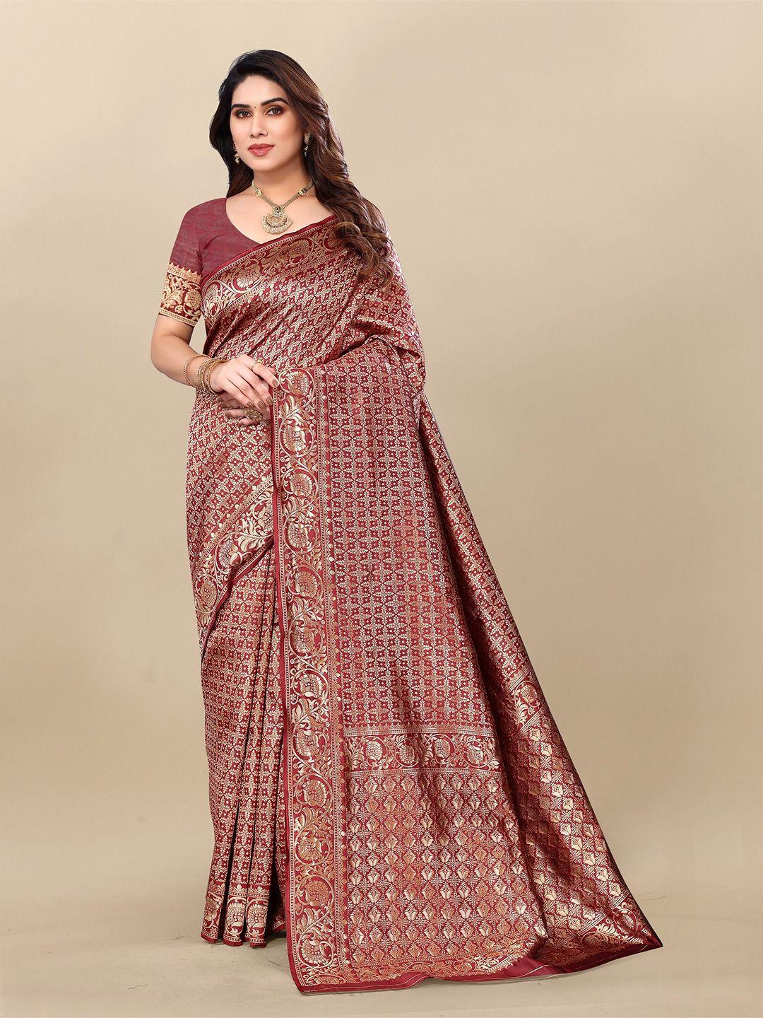 sidhidata maroon embellished zari silk blend designer banarasi saree