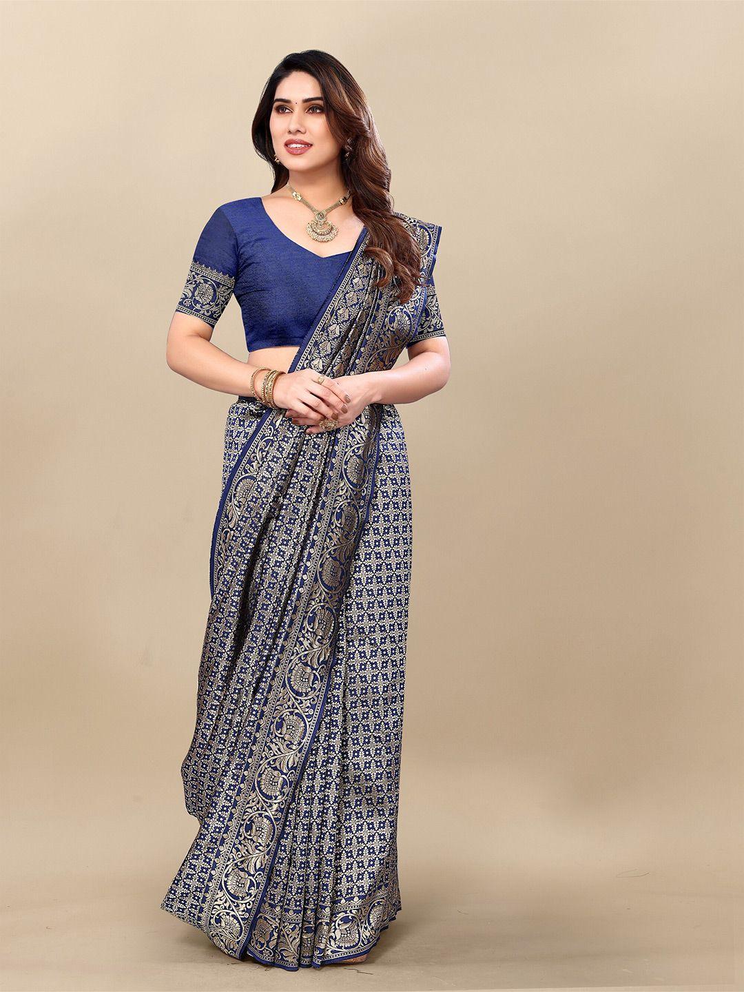 sidhidata navy blue embellished zari silk blend designer banarasi saree