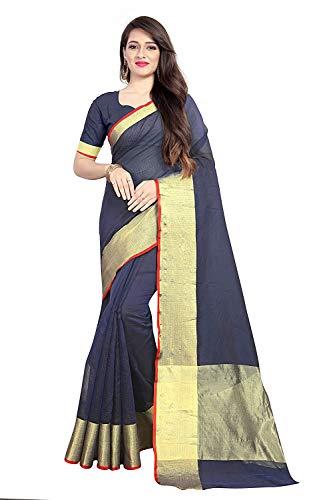 sidhidata textile women's plain cotton kota doria saree with unstitched blouse piece (navy blue)