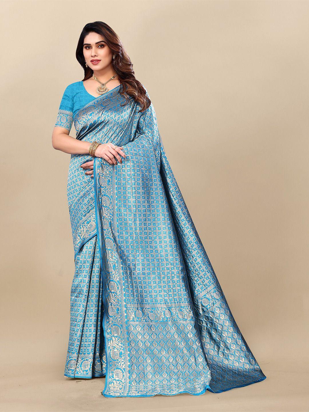 sidhidata turquoise blue embellished zari silk blend designer banarasi saree