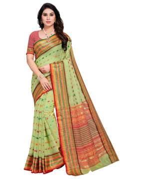 sidhidata women's kota doria cotton butty weaving zari jacquard bordered saree with cotton blend unstitched blouse piece. saree