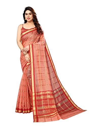 sidhidata women's kota doria cotton checks saree with unstitched blouse piece (selfiee peach_peach_free size)