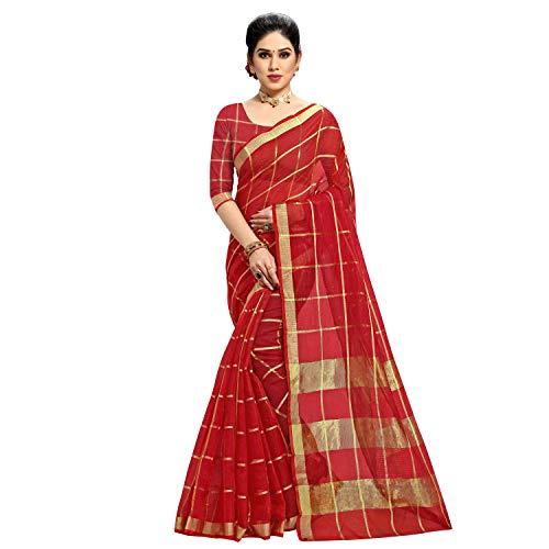 sidhidata women's kota doria pure cotton saree with unstiched blouse piece (malangg_red)