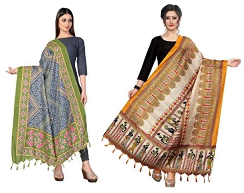 sidhidata women's pack of 2 printed khadi cotton silk dupatta with tassels (2.25 mtr_multicolour)