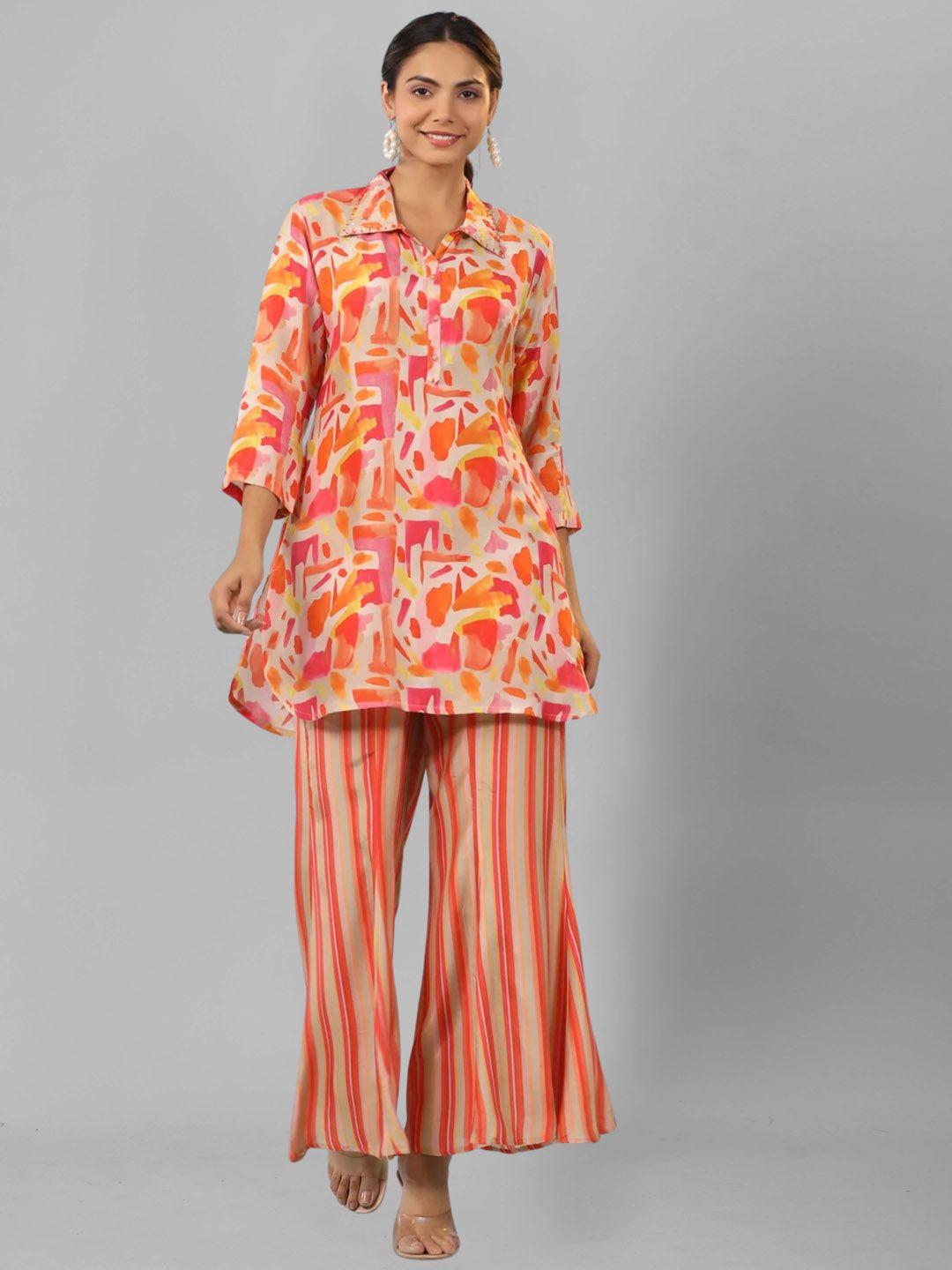 sidyal abstract printed shirt collar tunic with trousers co-ords