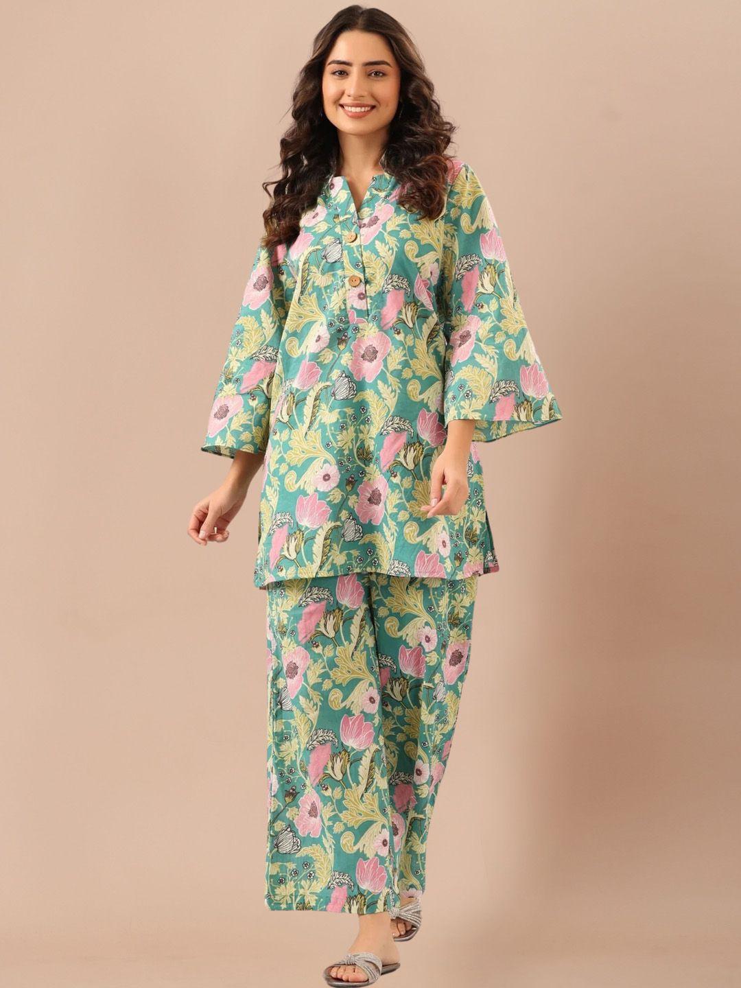 sidyal floral printed flared sleeves top & trousers co-ords