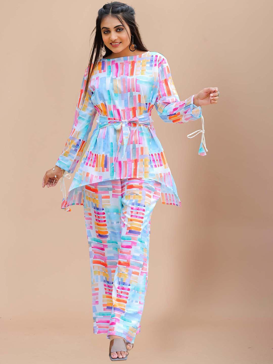 sidyal printed boat neck long sleeve top with trousers