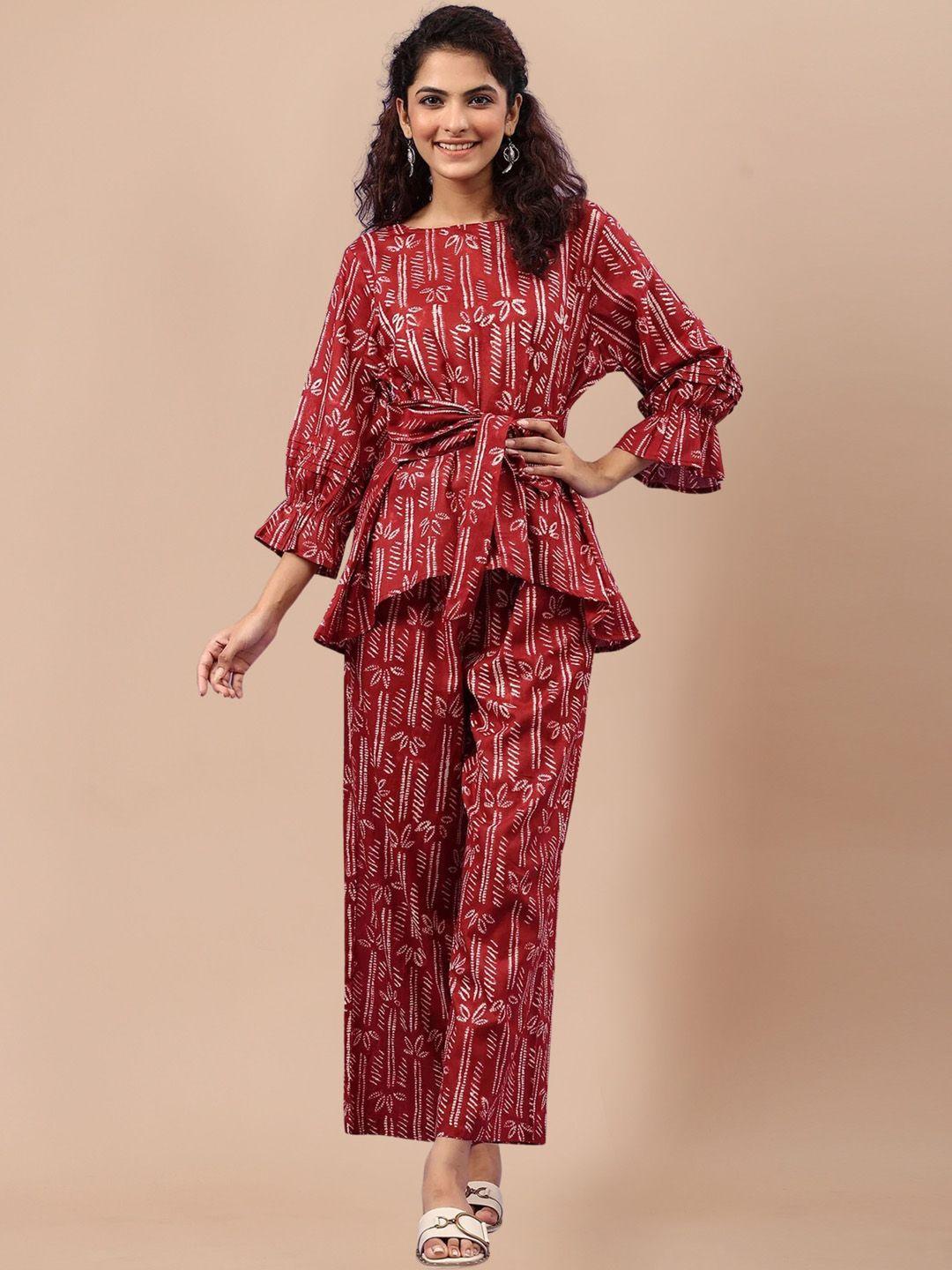 sidyal printed boat neck top with trousers