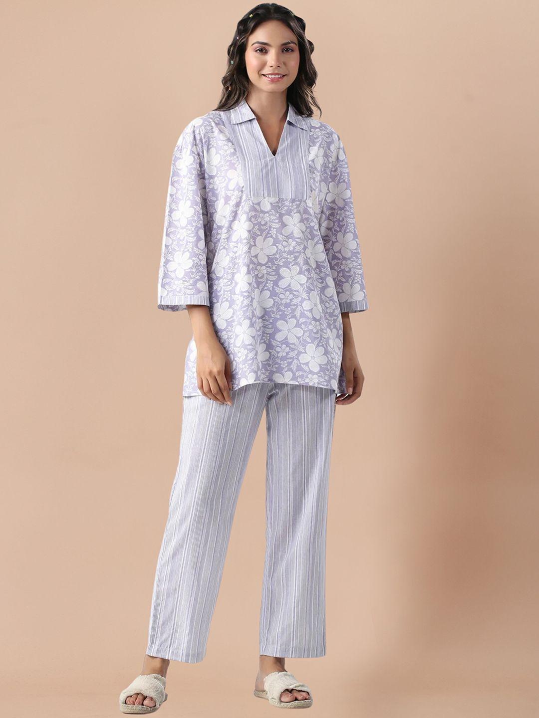 sidyal printed shirt collar top with trousers