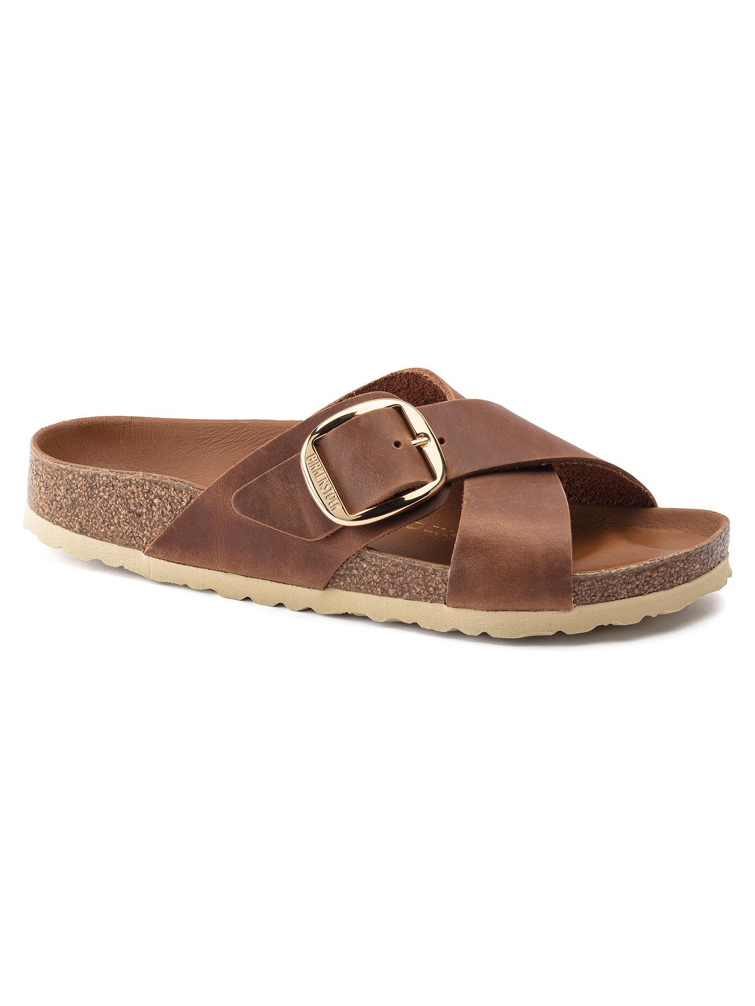 siena big buckle brown narrow casual women sliders